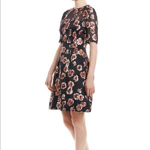Lela Rose Holly Elbow Sleeve Dress in Cranberry